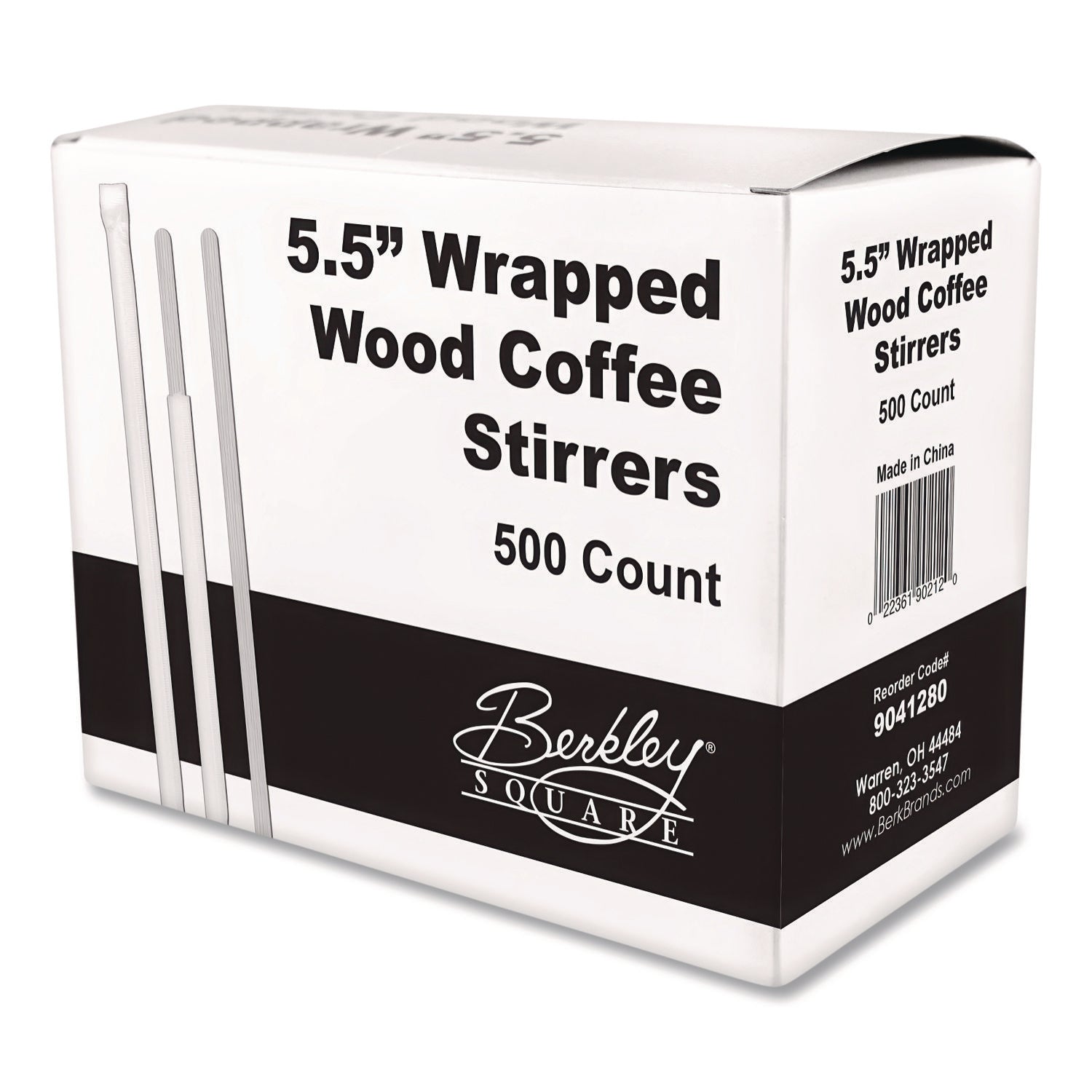 Berkley Square Wrapped Wood Stirrers, 5.5", 500/Box