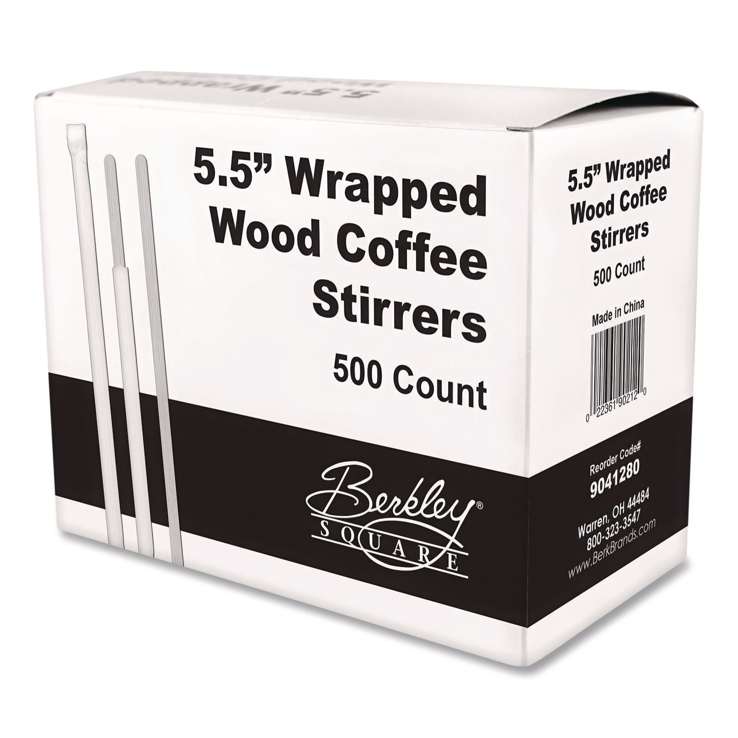 Berkley Square Wrapped Wood Stirrers, 5.5", 500/Box
