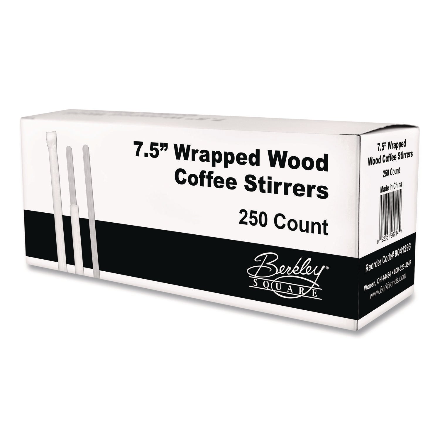 Berkley Square Wrapped Wood Stirrers, 7.5", 250/Box