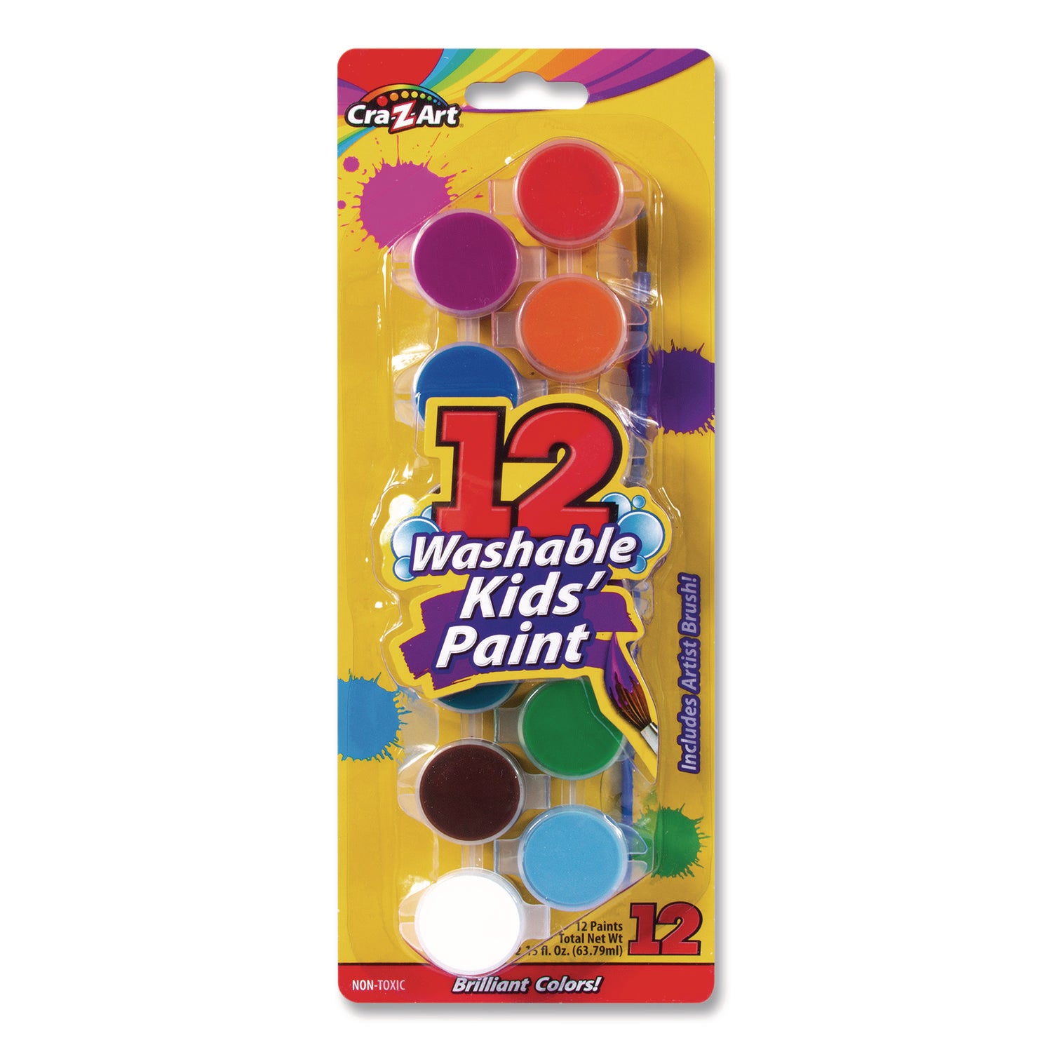 Cra-Z-Art® Washable Kids' Paint Set, with Artist Brush, 12 Assorted Colors/Pack