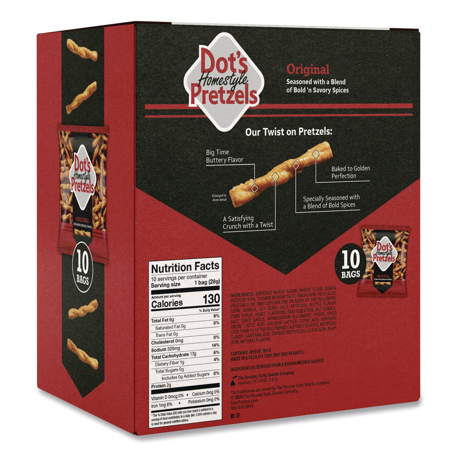 Dot's Pretzels® Original Pretzels, 1 oz Bag, 10/Box