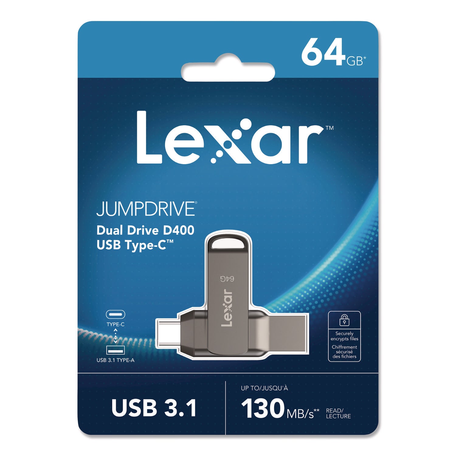 Lexar™ JumpDrive D400 USB 3.1 Flash Drive, 64 GB, Titanium