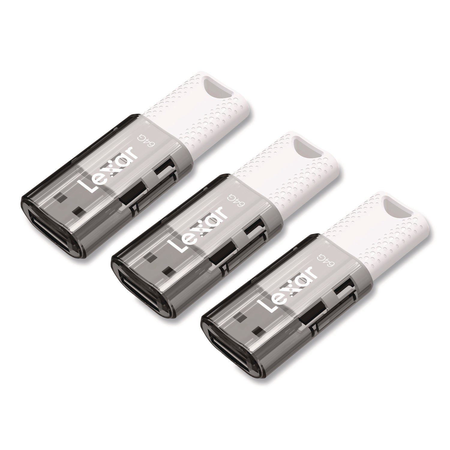 Lexar™ JumpDrive S60 USB 2.0 Flash Drive, 64 GB, Gray/White, 3/Pack