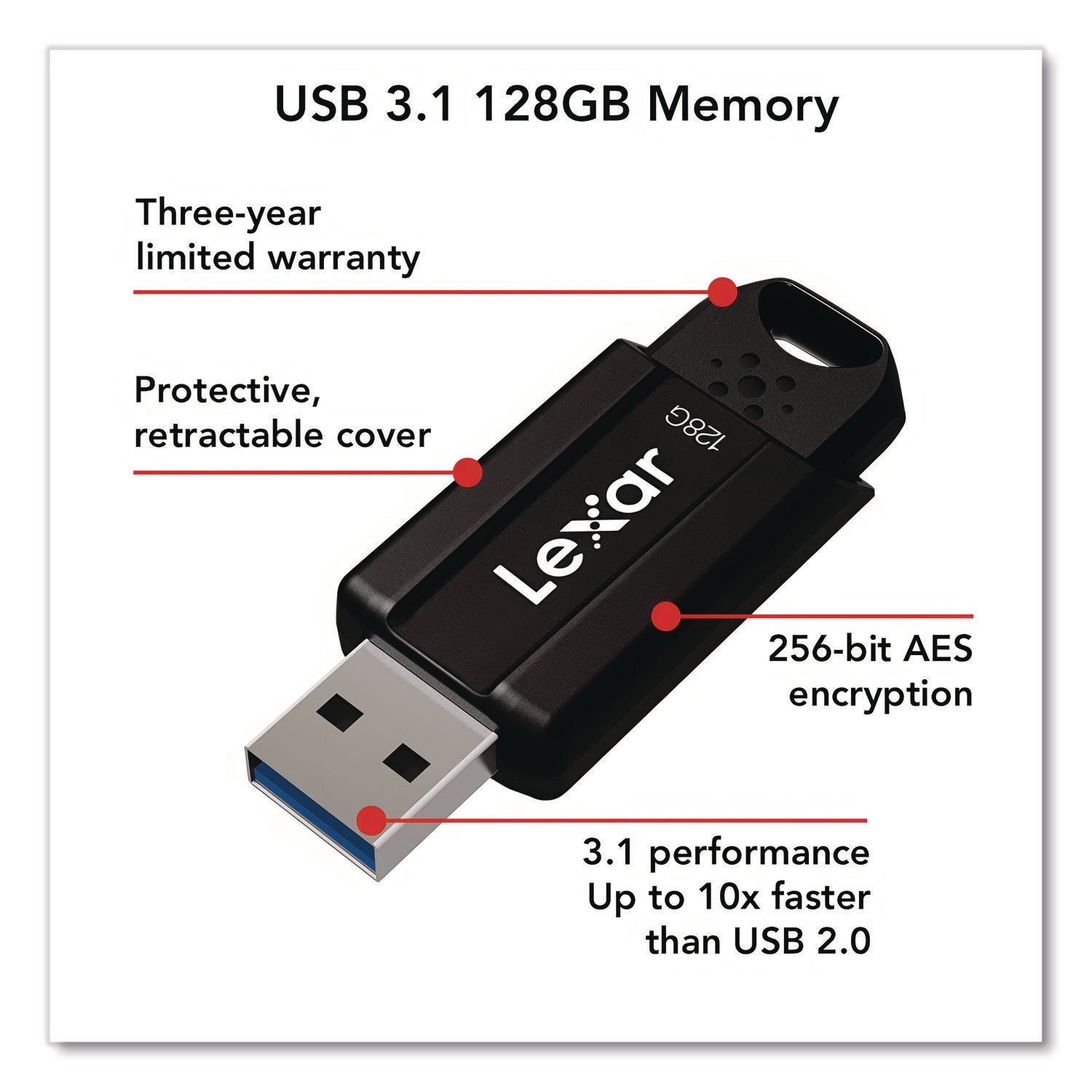 Lexar™ S803.1 USB Flash Drive, 128 GB, Black