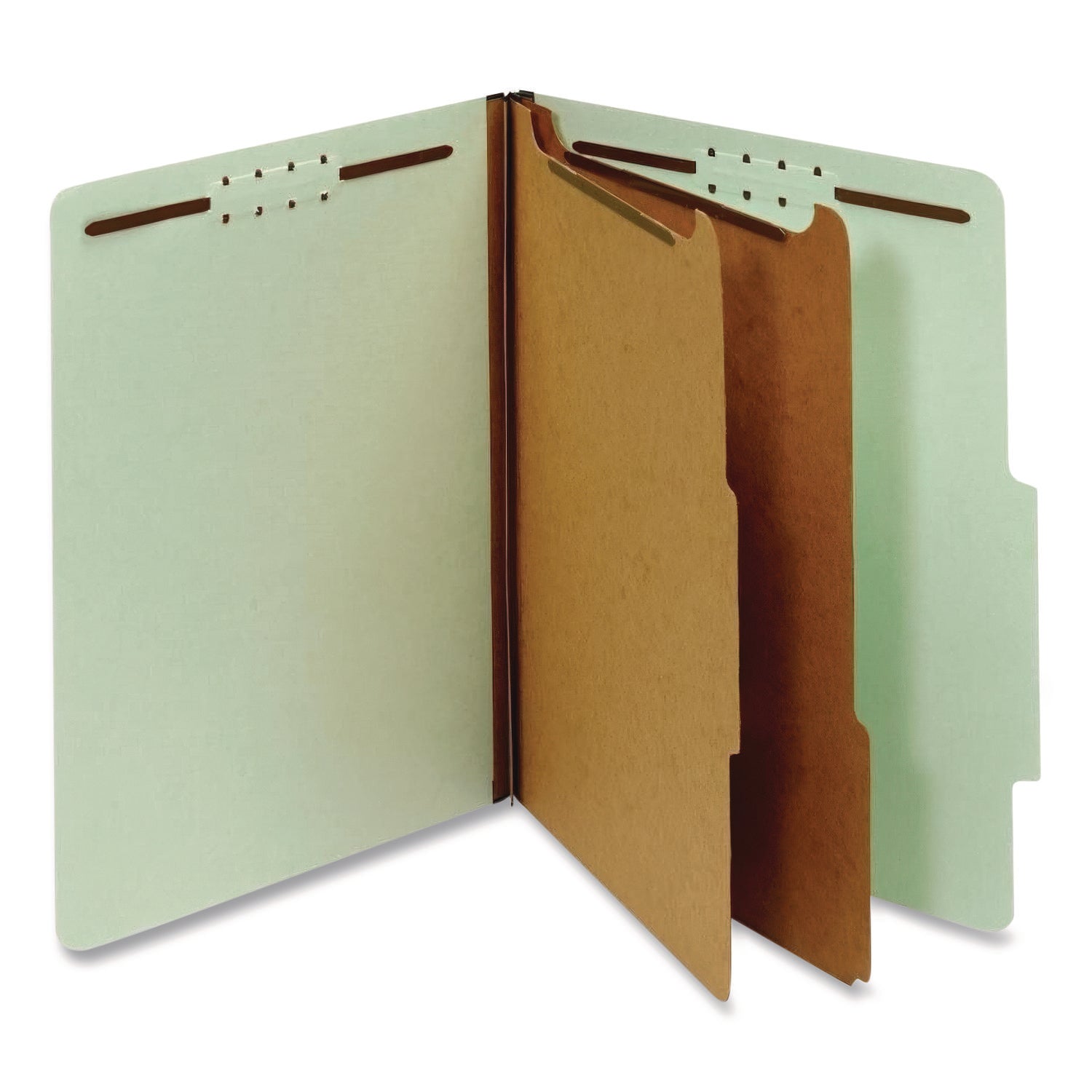 Pendaflex® Reinforced Pressboard Classification Folders, 2.5" Expansion, 2 Dividers, 6 Fasteners, Letter Size, Green Exterior, 10/Box