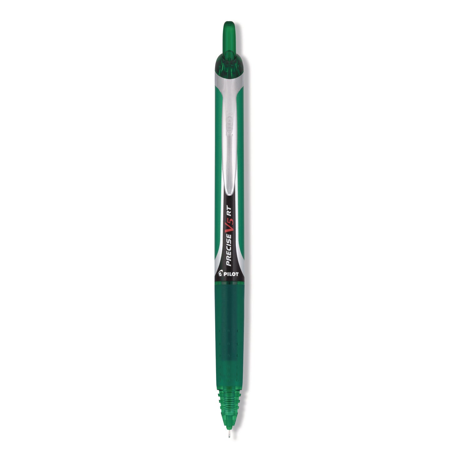 Pilot® Precise V5RT Rollerball Pen, Retractable, Extra-Fine 0.5 mm, Green Ink, Green/Silver Barrel