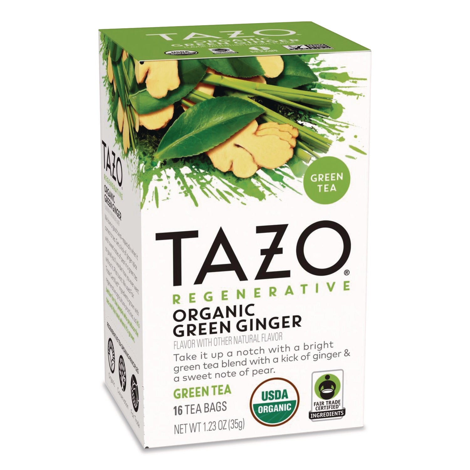 Tazo® Tea Bags, Organic Green Ginger, 16/Box