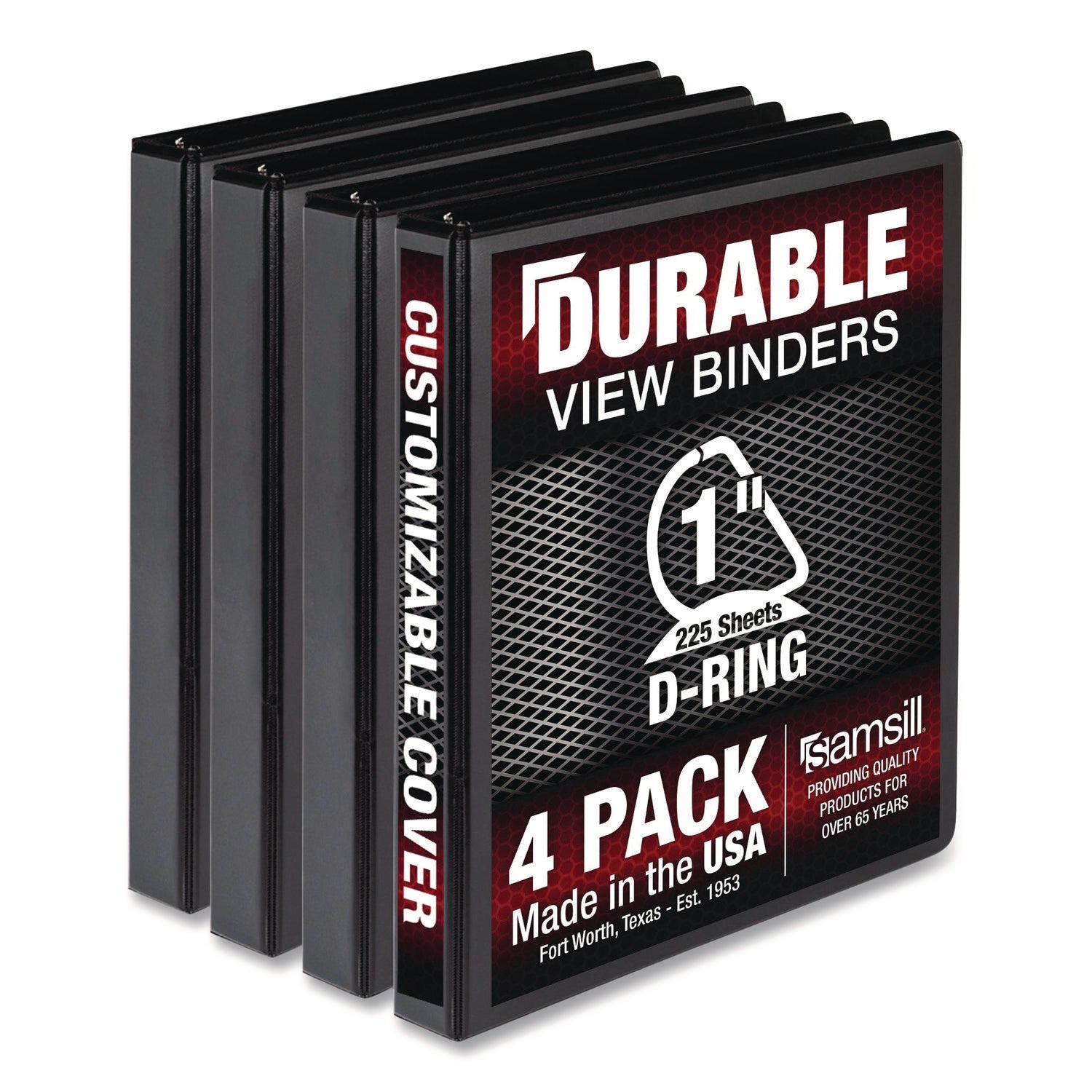 Samsill® Durable D-Ring View Binders, 3 Rings, 1" Capacity, 11.5" x 8.5", Black, 4/Pack