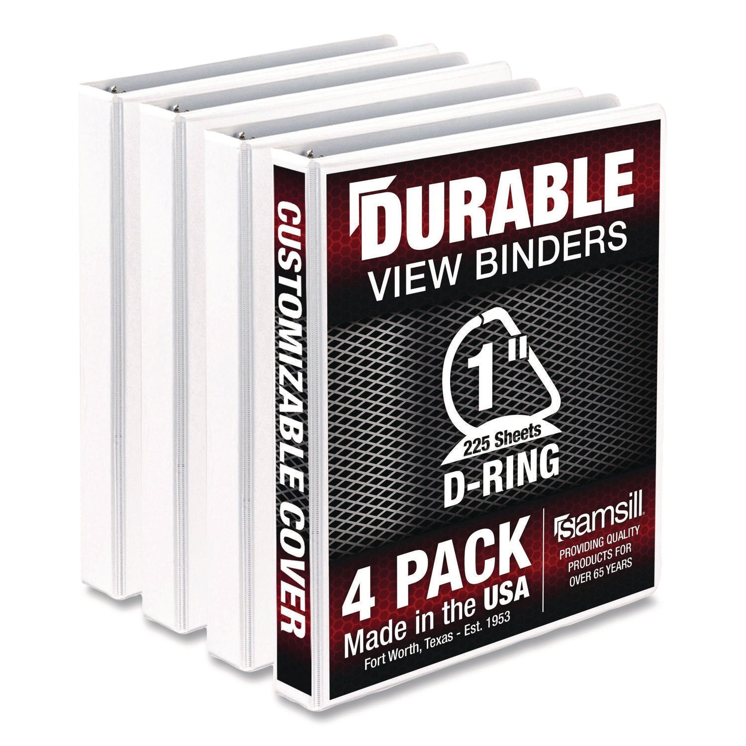 Samsill® Durable D-Ring View Binders, 3 Rings, 1" Capacity, 11.5" x 8.5", White, 4/Pack