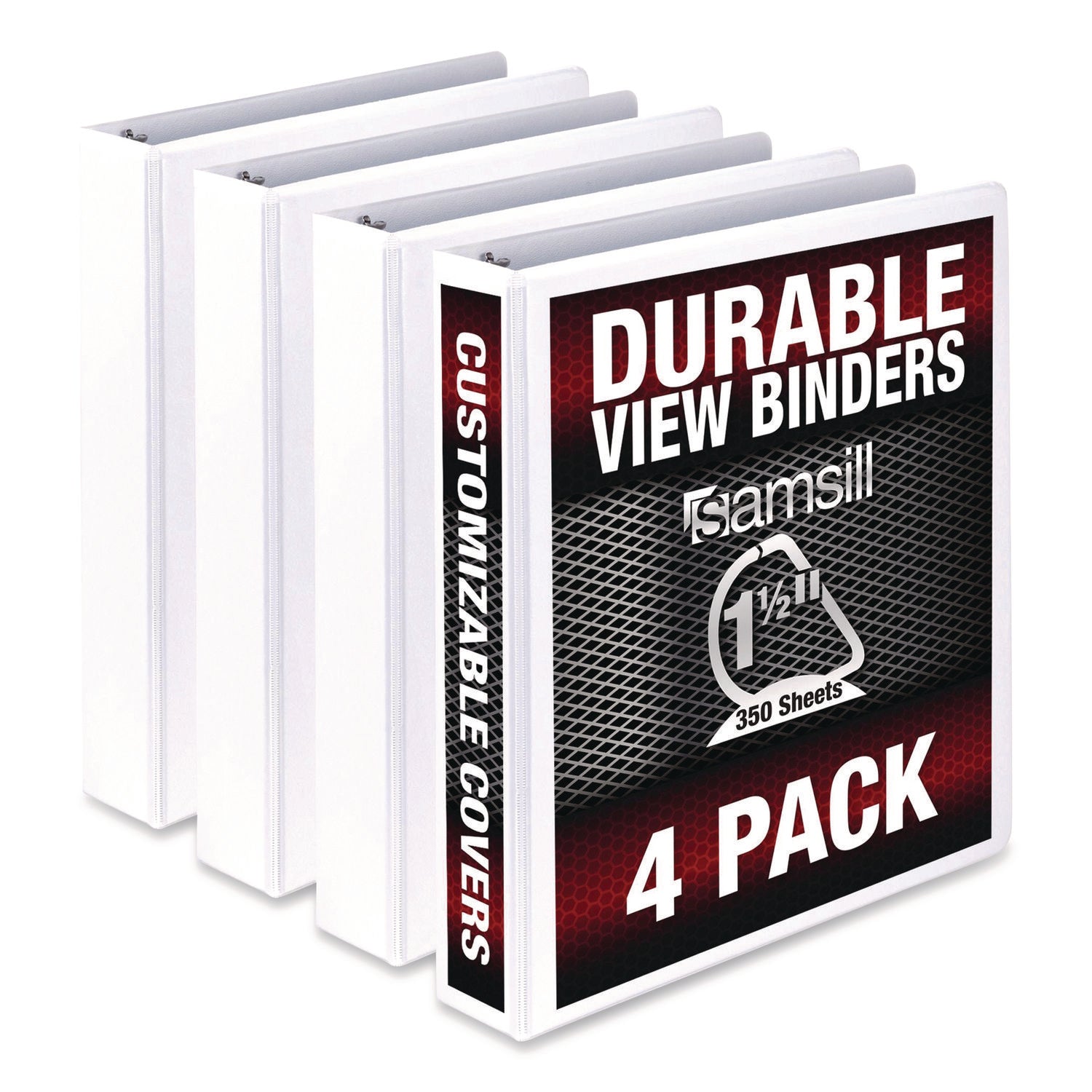 Samsill® Durable D-Ring View Binders, 3 Rings, 1.5" Capacity, 11.5" x 8.5", White, 4/Pack