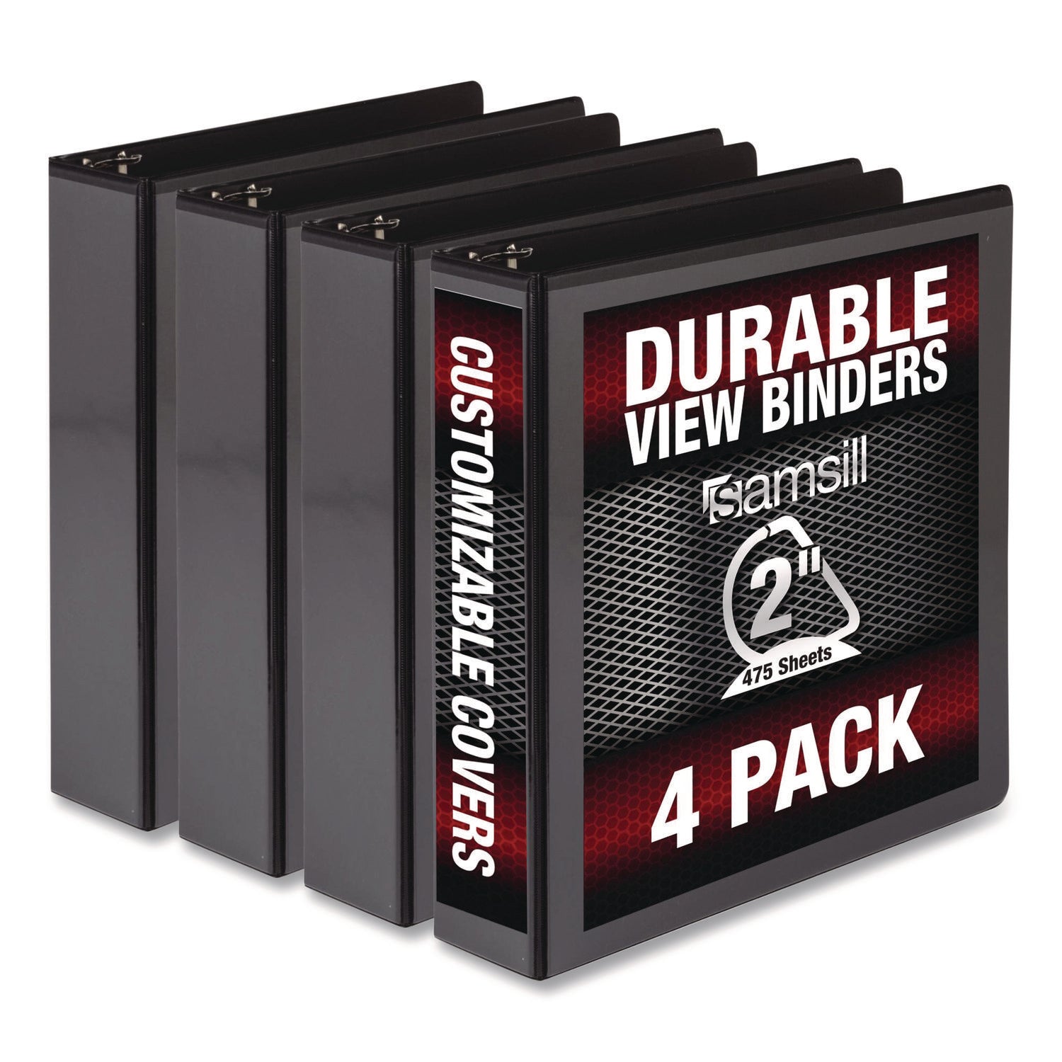 Samsill® Durable D-Ring View Binders, 3 Rings, 2" Capacity, 11.5" x 8.5", Black, 4/Pack