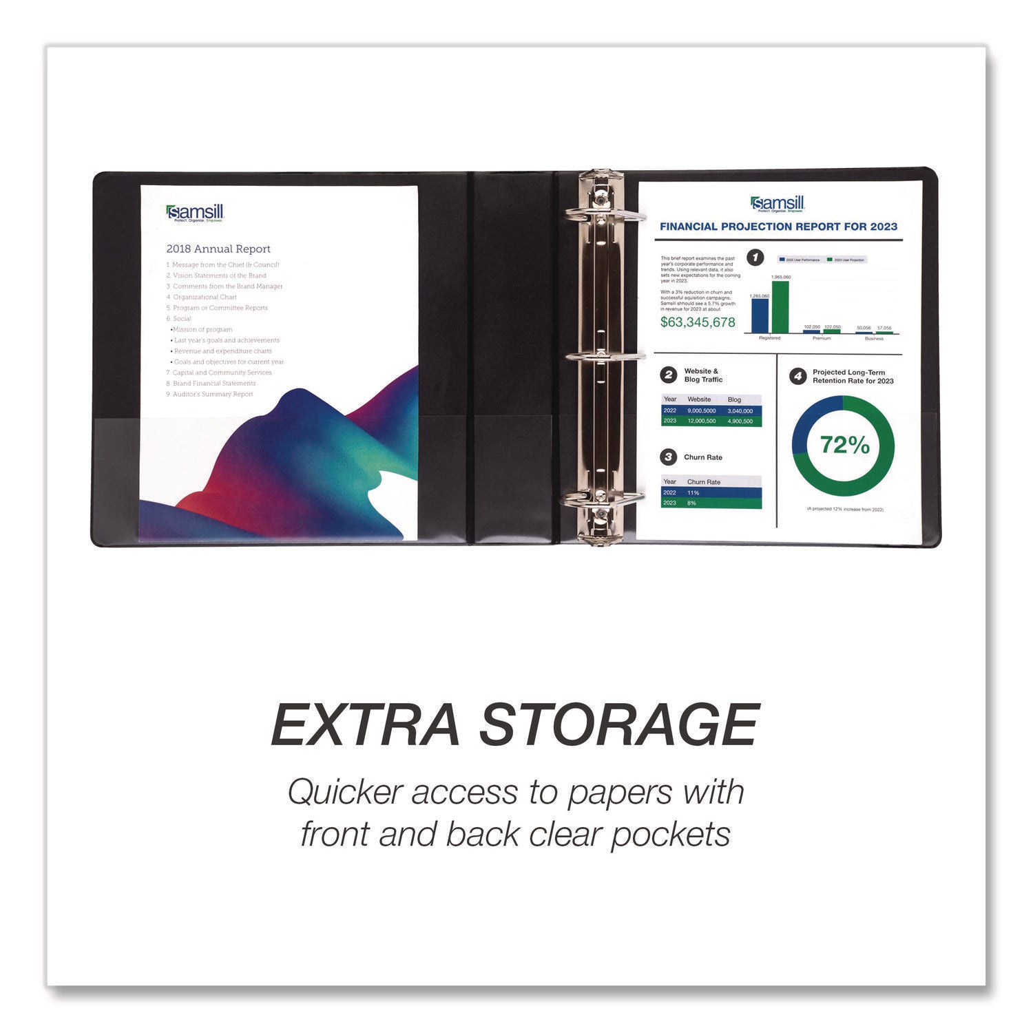 Samsill® Durable D-Ring View Binders, 3 Rings, 2" Capacity, 11.5" x 8.5", Black, 4/Pack