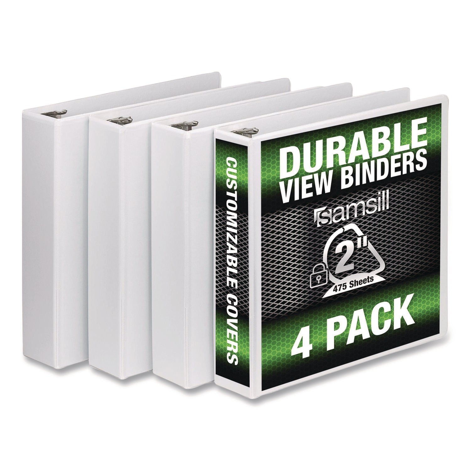 Samsill® Durable D-Ring View Binders, 3 Rings, 2" Capacity, 11.5" x 8.5", White, 4/Pack