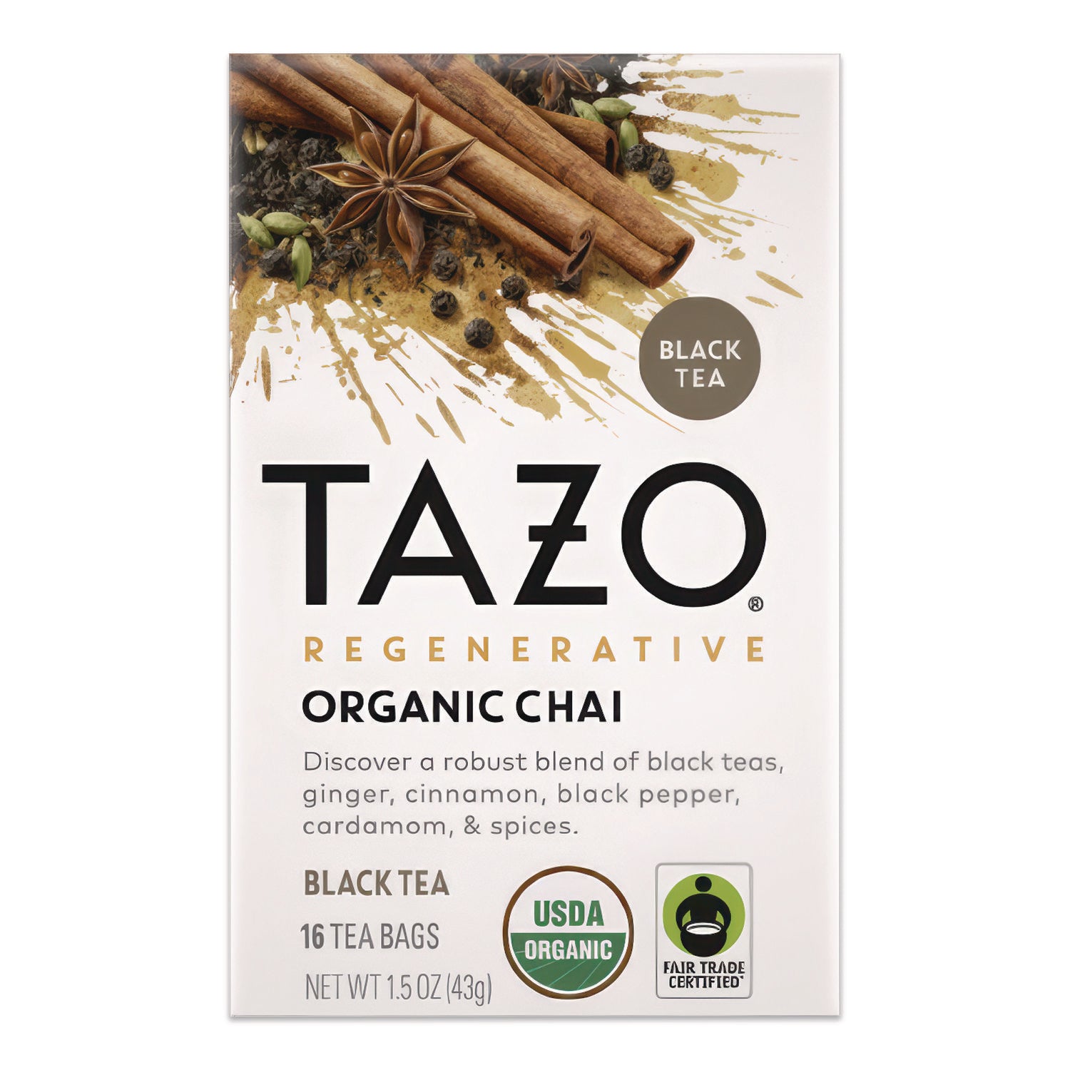Tazo® Tea Bags, Organic Chai, 16/Box