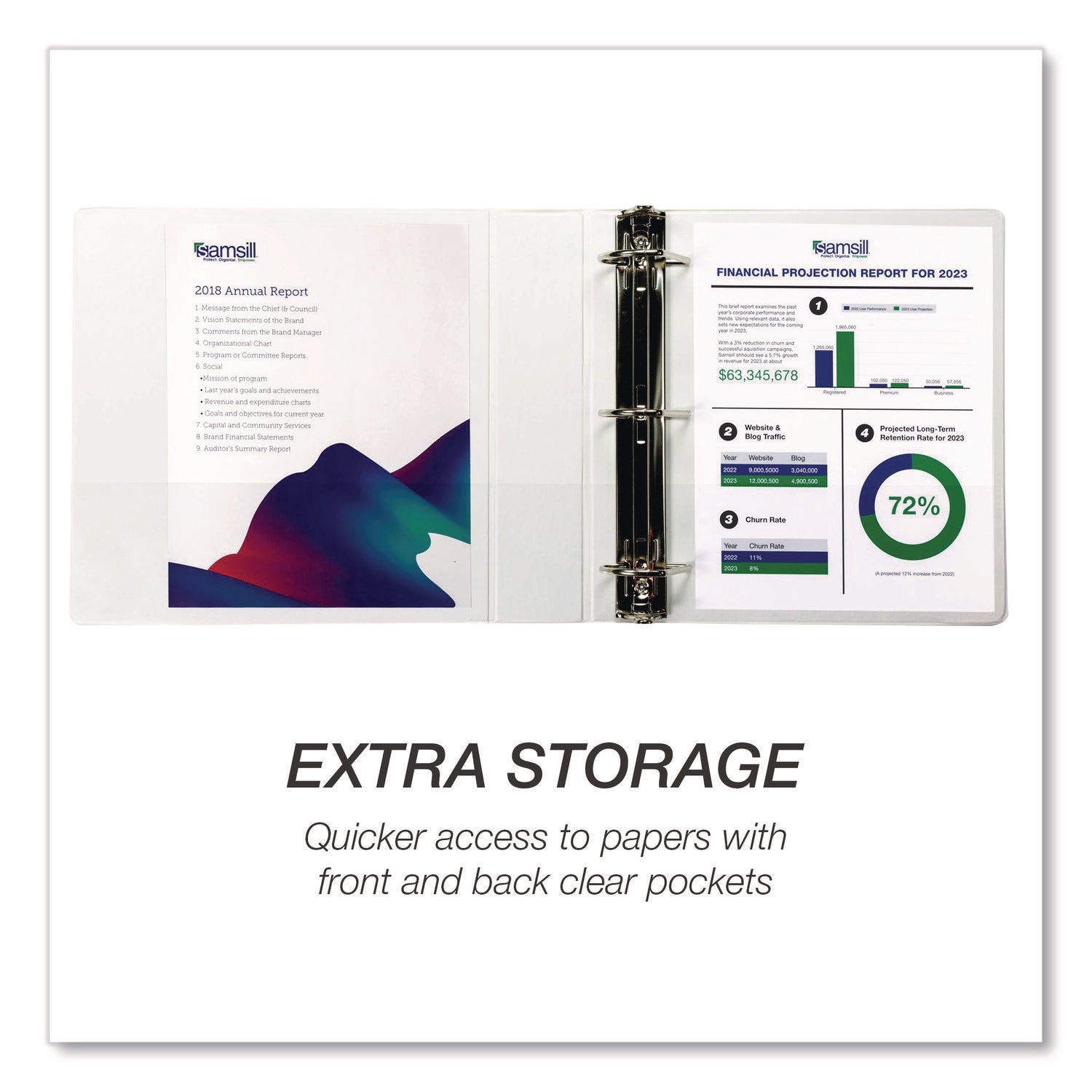 Samsill® Durable D-Ring View Binders, 3 Rings, 2" Capacity, 11.5" x 8.5", White, 4/Pack