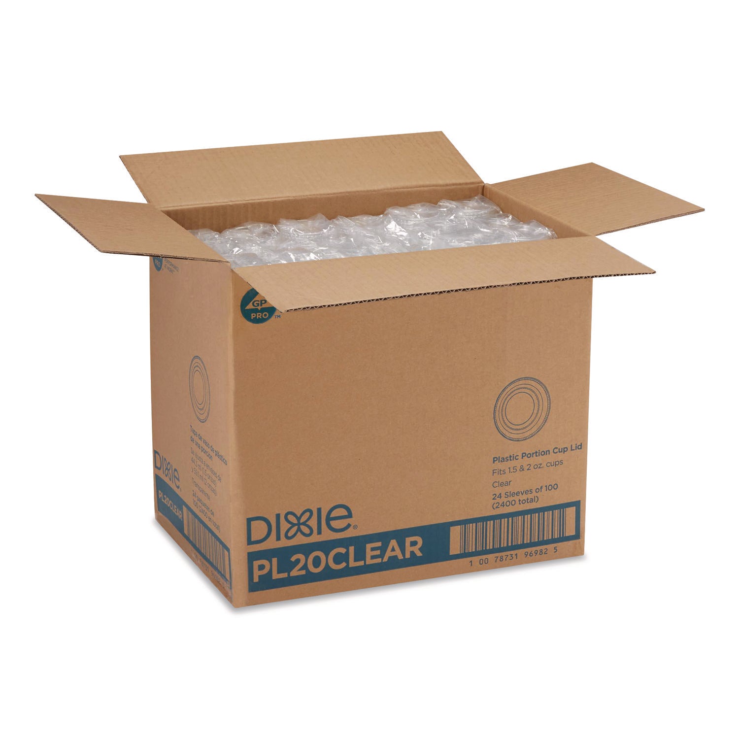 Dixie® Plastic Portion Cup Lid, Fits 1.5 oz to 2 oz Cups, Clear, 100/Sleeve, 24 Sleeves/Carton