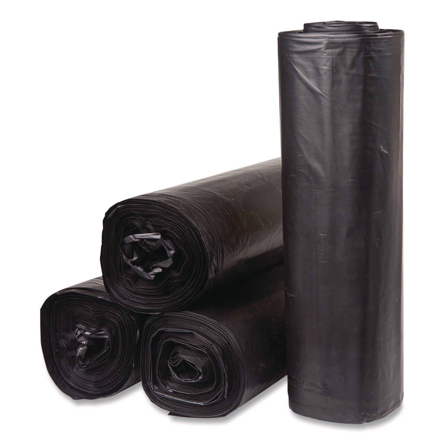Inteplast Group Low-Density Commercial Can Liners, 60 gal, 1.15 mil, 38 x 58, Black, Interleaved Roll, 25 Bags/Roll, 4 Rolls/Carton