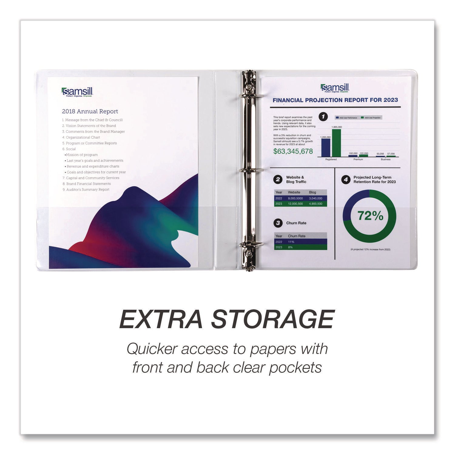 Samsill® Durable D-Ring View Binders, 3 Rings, 1" Capacity, 11.5" x 8.5", White, 4/Pack