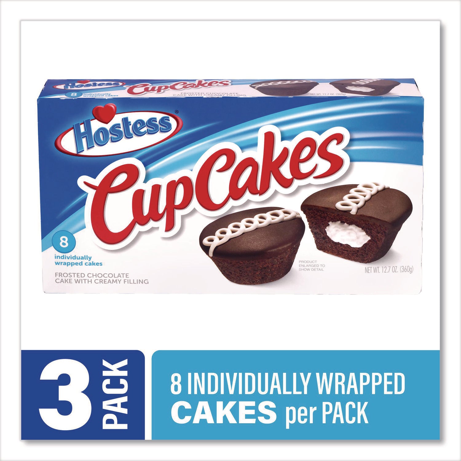 Hostess® CupCakes, Chocolate, 1.59 oz Individually Wrapped, 8/Pack, 3 Packs/Carton
