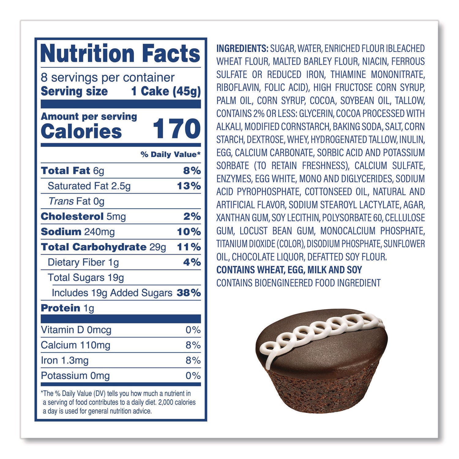 Hostess® CupCakes, Chocolate, 1.59 oz Individually Wrapped, 8/Pack, 3 Packs/Carton