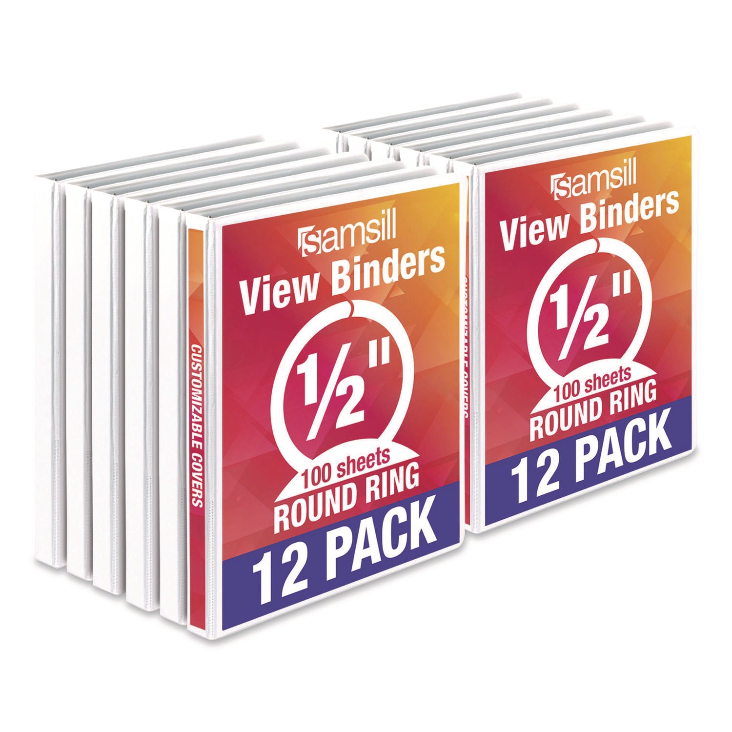 Samsill® Economy Round Ring View Binders, 3 Rings, 0.5" Capacity, 11.5 x 8.5, White, 12/Carton