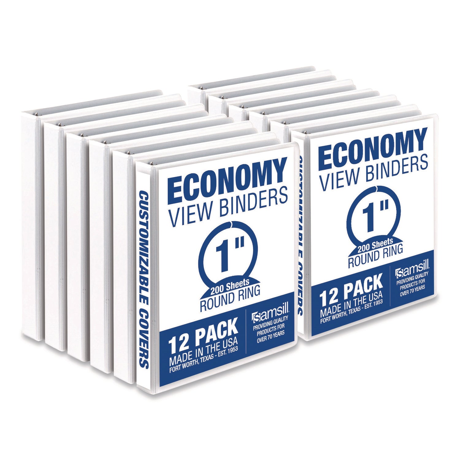 Samsill® Economy Round Ring View Binders, 3 Rings, 1" Capacity, 11.5 x 8.5, White, 12/Carton