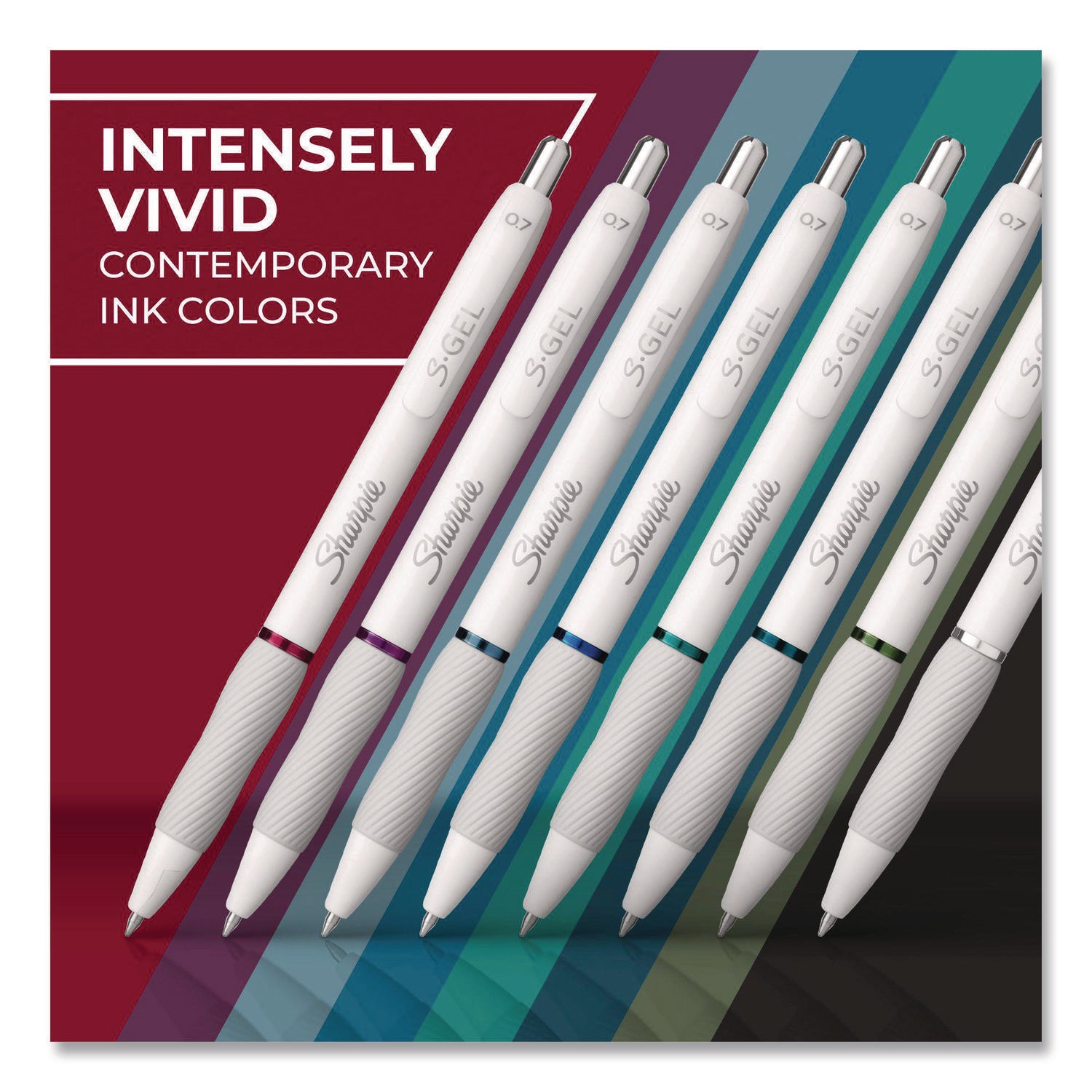 Sharpie® S-Gel™ S-Gel Fashion Barrel Gel Pen, Retractable, Medium 0.7 mm, Assorted Ink, White Barrel, 8/Pack