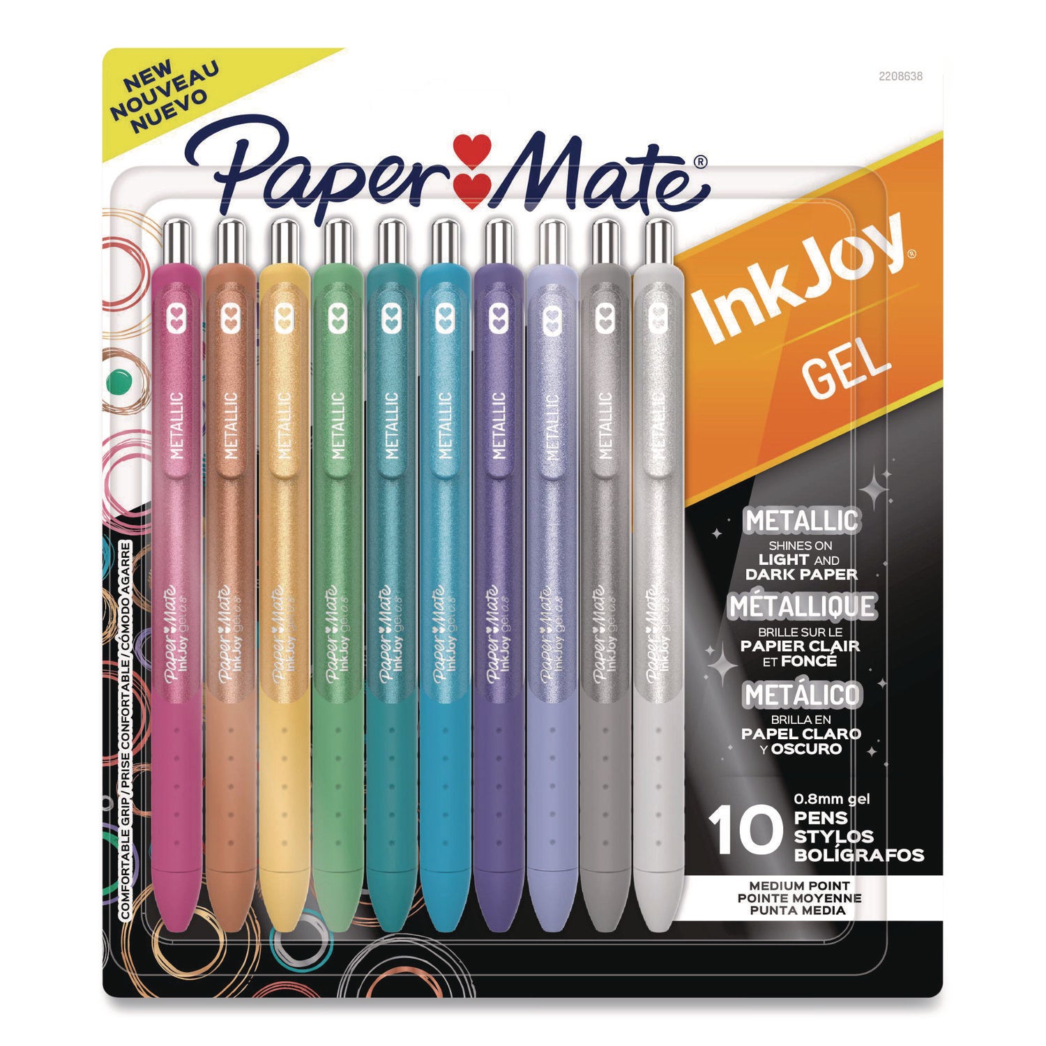 Paper Mate® InkJoy Metallic Gel Pen, Retractable, Medium 0.8 mm, Assorted Ink, Assorted Barrel, 10/Pack