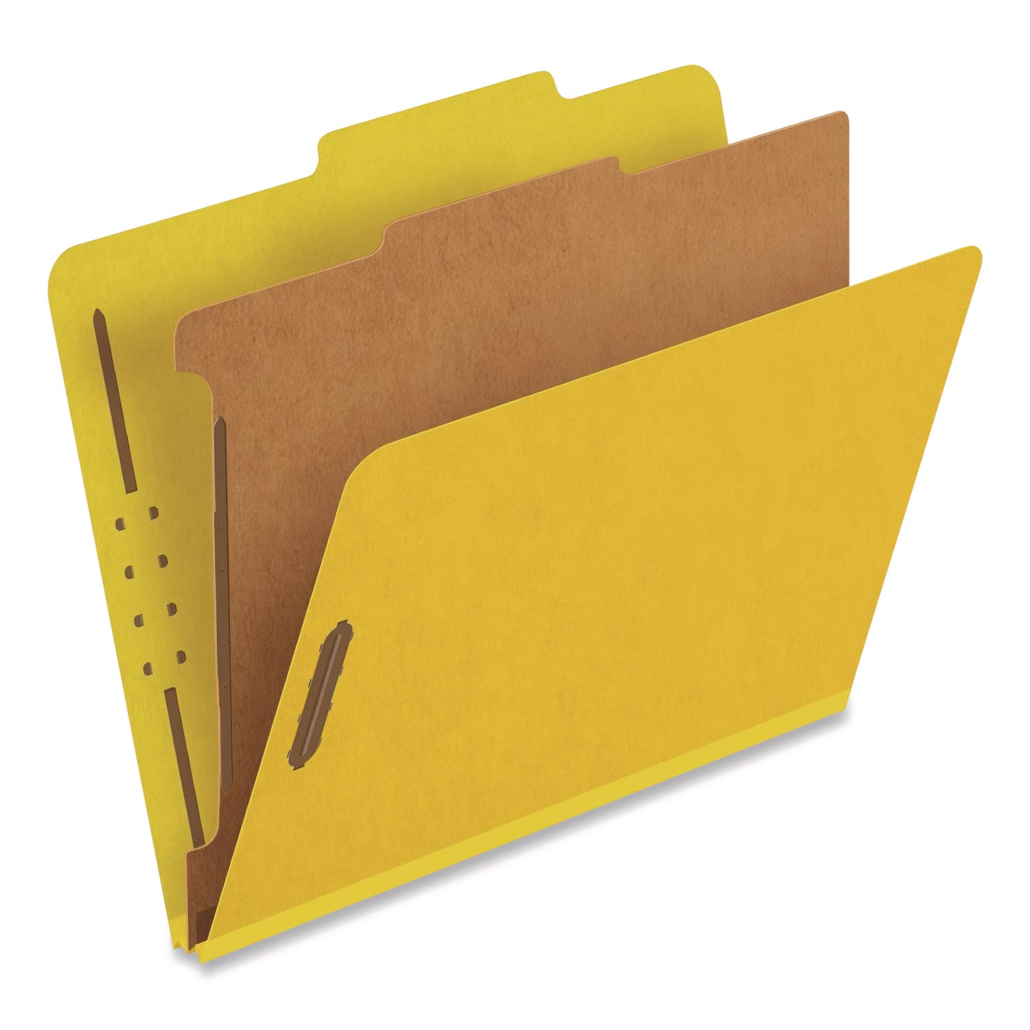 Pendaflex® Reinforced Pressboard Classification Folders, 1.75" Expansion, 1 Divider, 4 Fasteners, Letter Size, Yellow Exterior, 10/Box