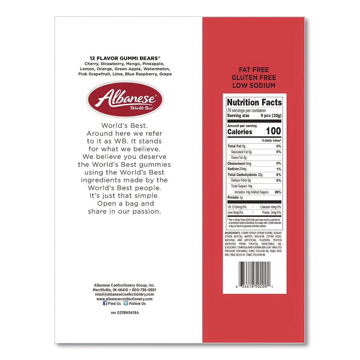 Albanese® World’s Best Gummi Bears, 12 Assorted Fruit Flavors, 5 lb Bag