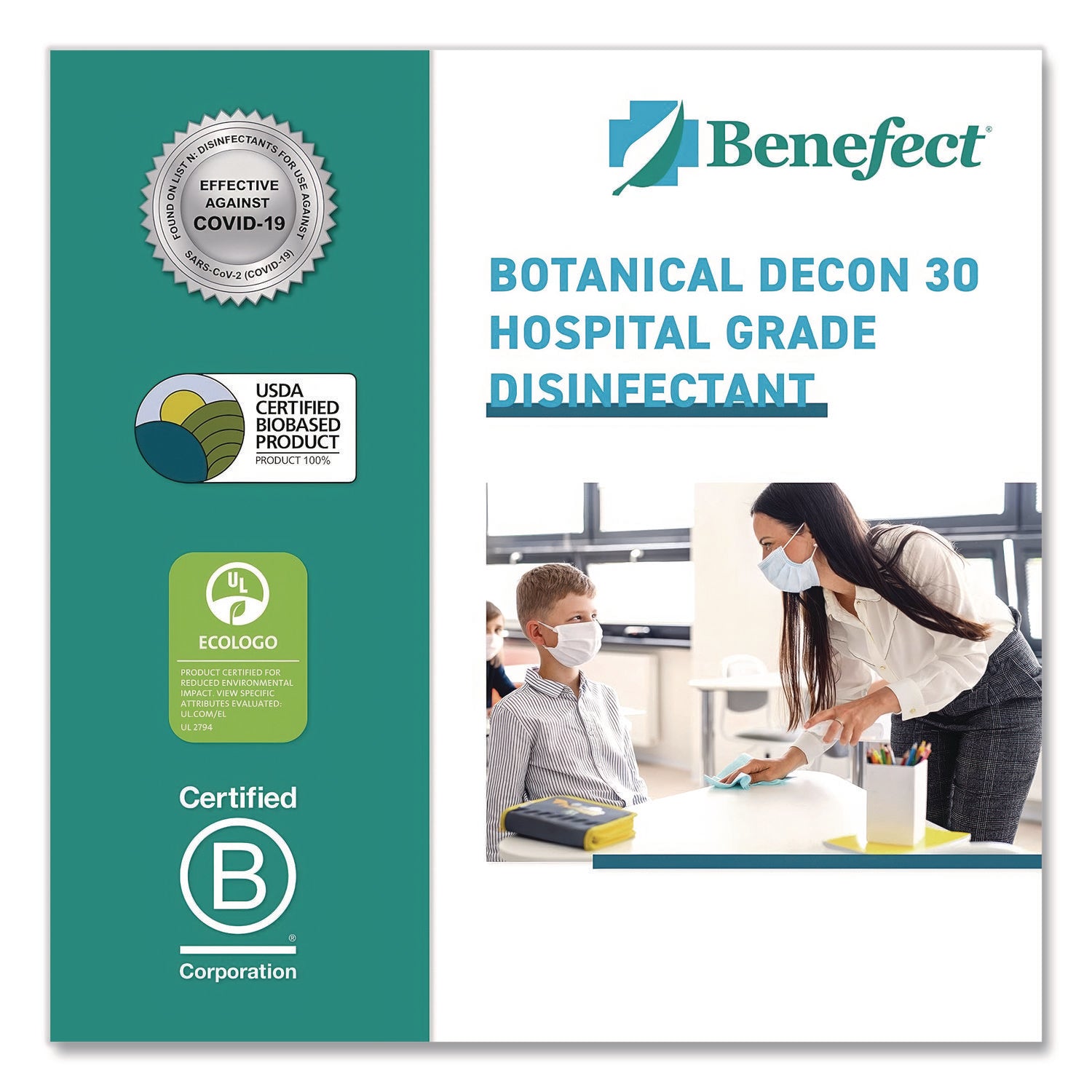 Benefect® Botanical Decon 30 Disinfectant Cleaner, Light Lemon and Thyme Scent, 1 gal Bottle