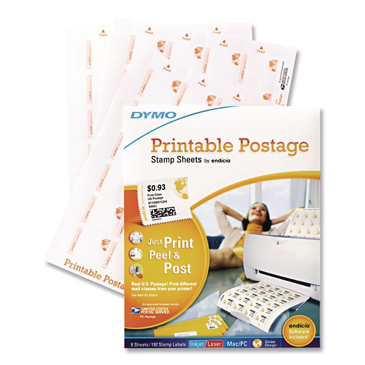 DYMO® Printable Postage Stamp Sheets, White, 24 Labels/Sheet, 8 Sheets, 192 Labels/Pack
