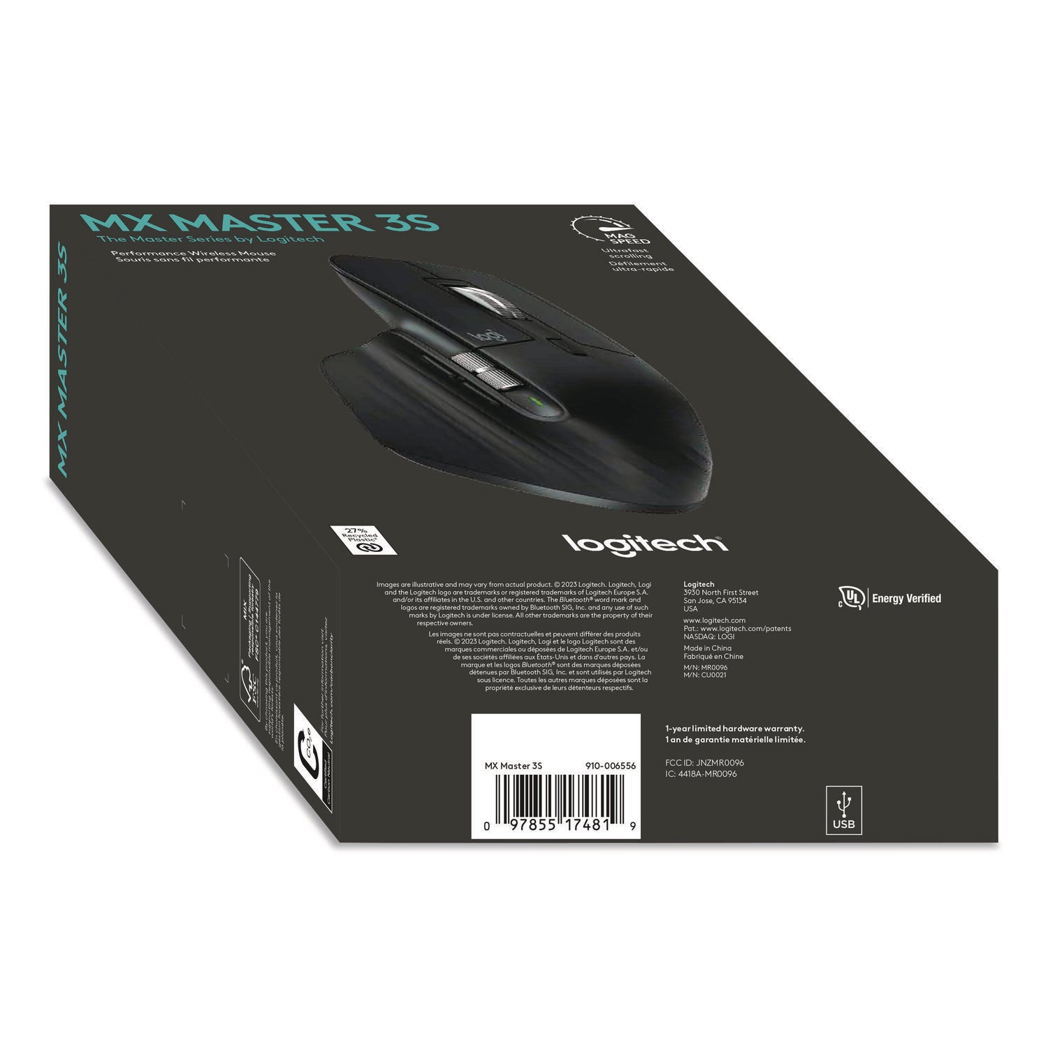 Logitech® MX Master 3S for Business Wireless Mouse, 33 ft Wireless Range, Right, Black