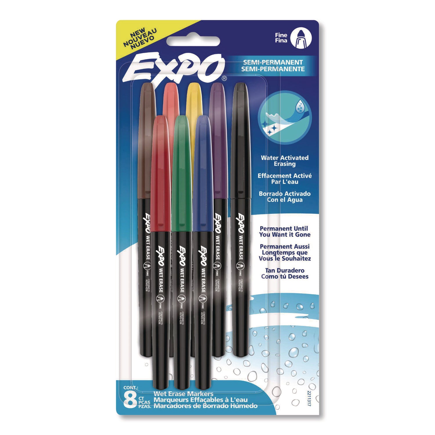 EXPO® Wet Erase Markers, Fine Needle Tip, Assorted, 8/Pack