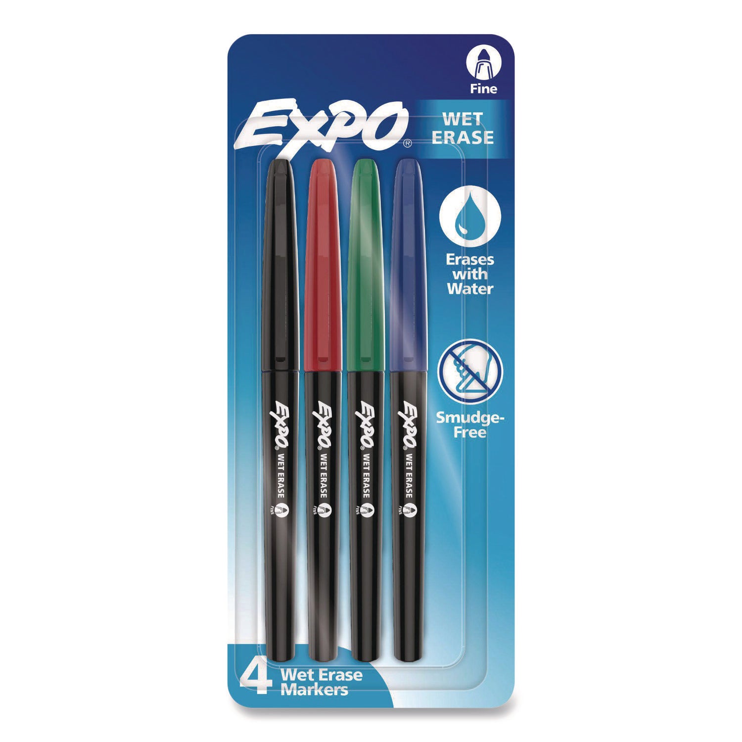 EXPO® Wet Erase Markers, Fine Bullet Tip, Assorted Colors, 4/Pack