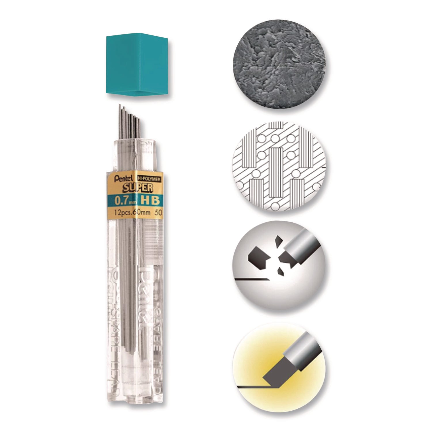 Pentel® Super Hi-Polymer Lead Refill, 0.7 mm, HB, Black, 36/Pack