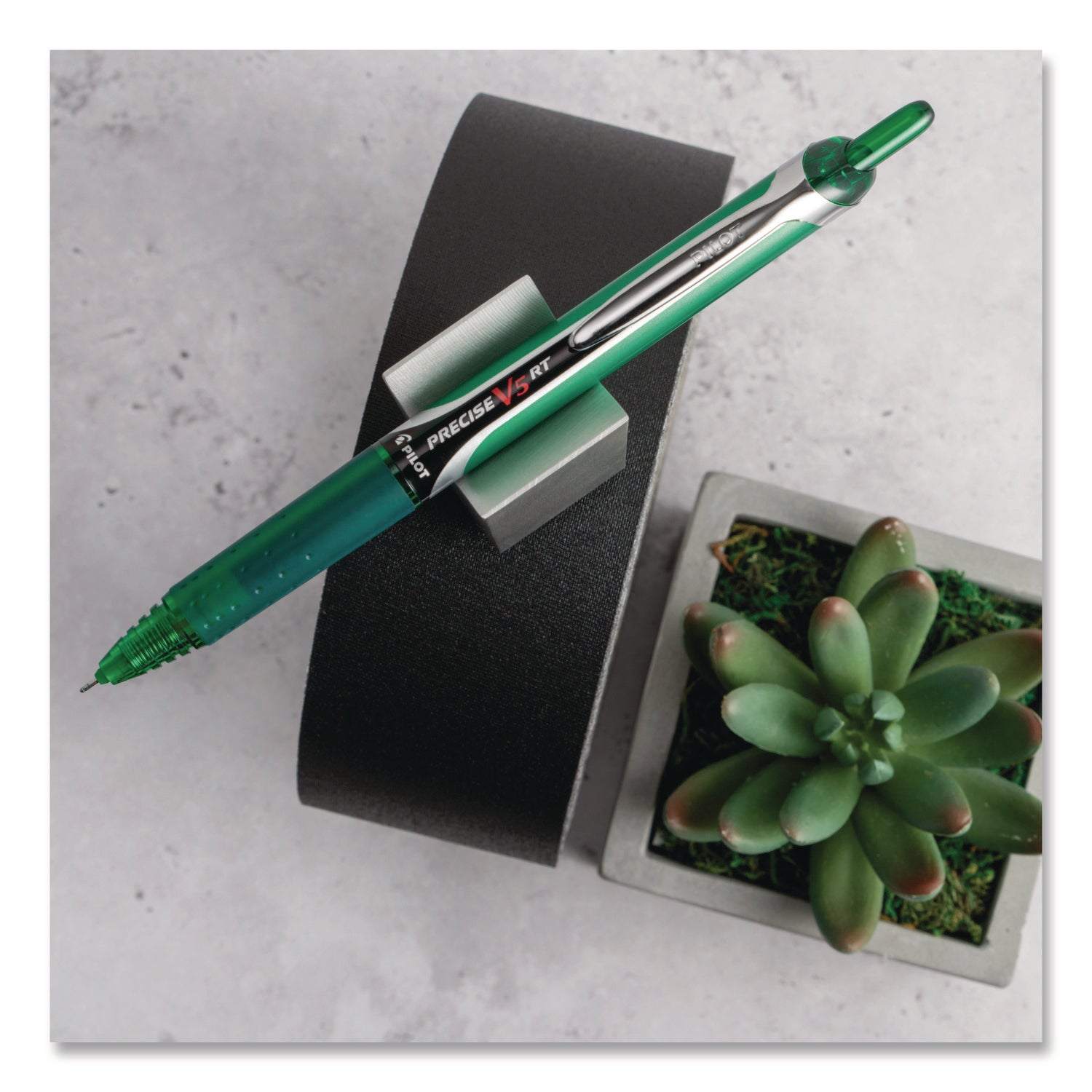 Pilot® Precise V5RT Rollerball Pen, Retractable, Extra-Fine 0.5 mm, Green Ink, Green/Silver Barrel