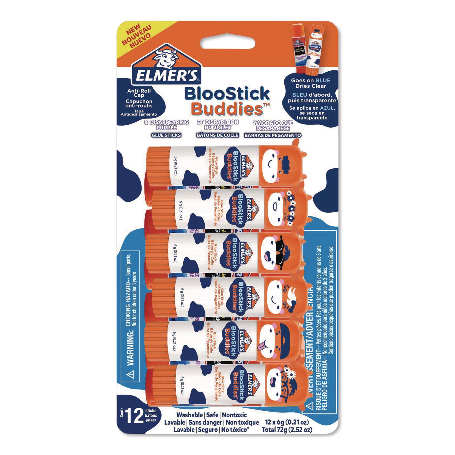 Elmer's® BlooStick Buddies and Disappearing Purple Glue Stick Combo Pack, 0.21 oz, Dries Clear, 12/Pack