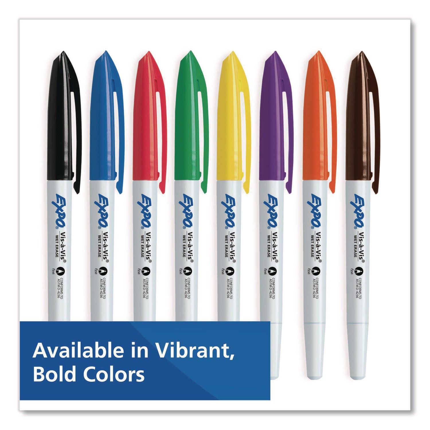 EXPO® Vis-à-Vis Wet Erase Marker, Fine Bullet Tip, Assorted Colors, 8/Pack