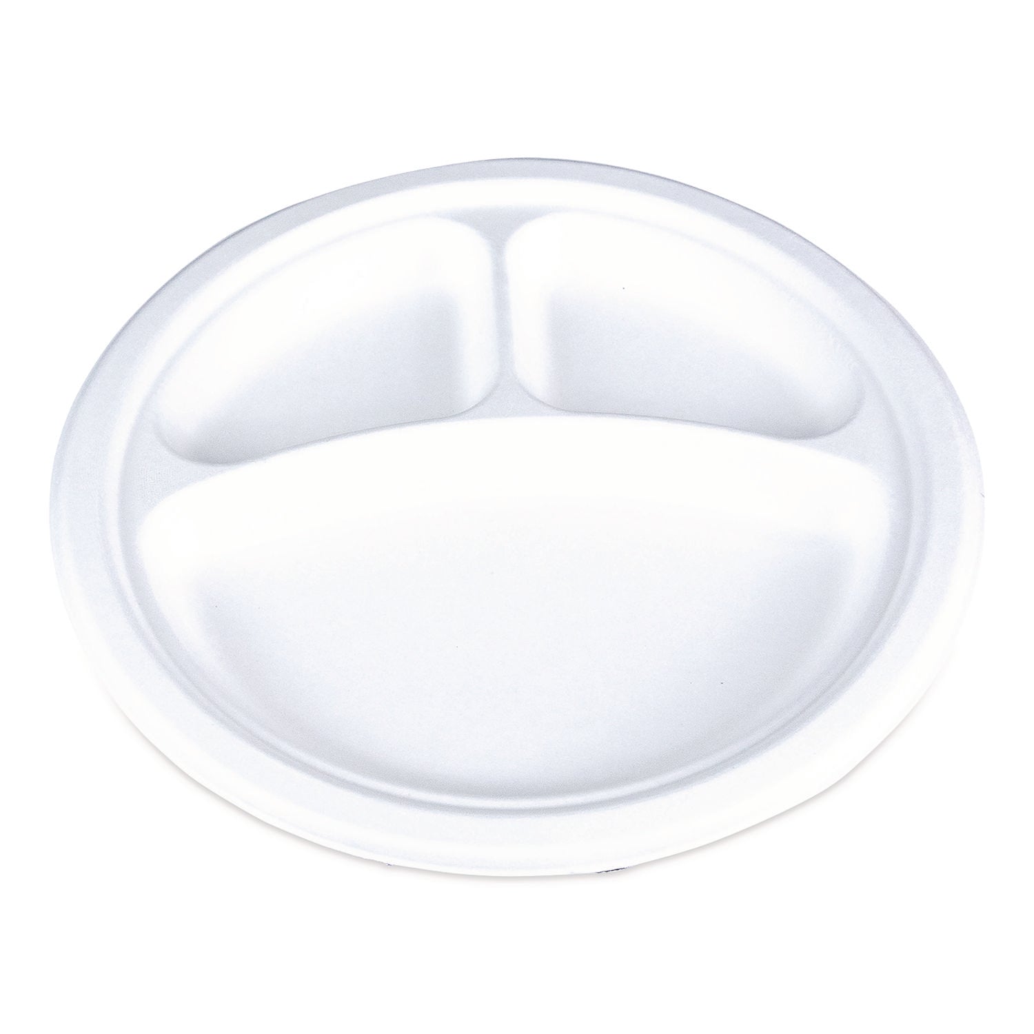 SCT® ChampWare Molded Fiber Tableware, 3-Compartment Plate, 10" dia, White, 125/Sleeve, 4 Sleeves/Carton