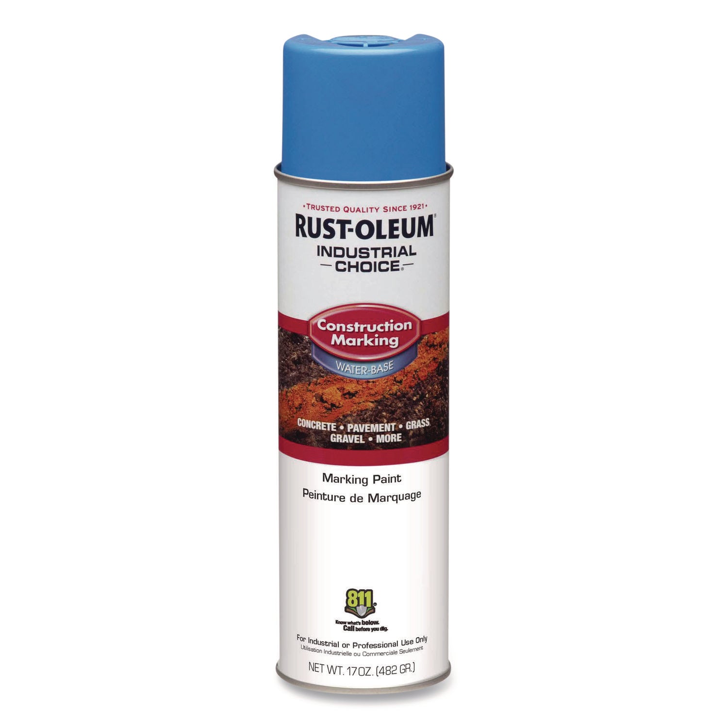 Rust-Oleum® Industrial Choice M1400 System Water-Based Construction Marking Paint, Flat Caution Blue, 17 oz Aerosol Can, 12/Carton