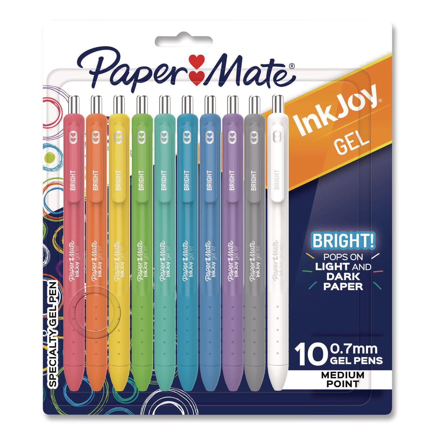 Paper Mate® InkJoy Gel Bright Gel Pen, Retractable, Medium 0.7 mm, Assorted Ink, Assorted Barrel, 10/Pack
