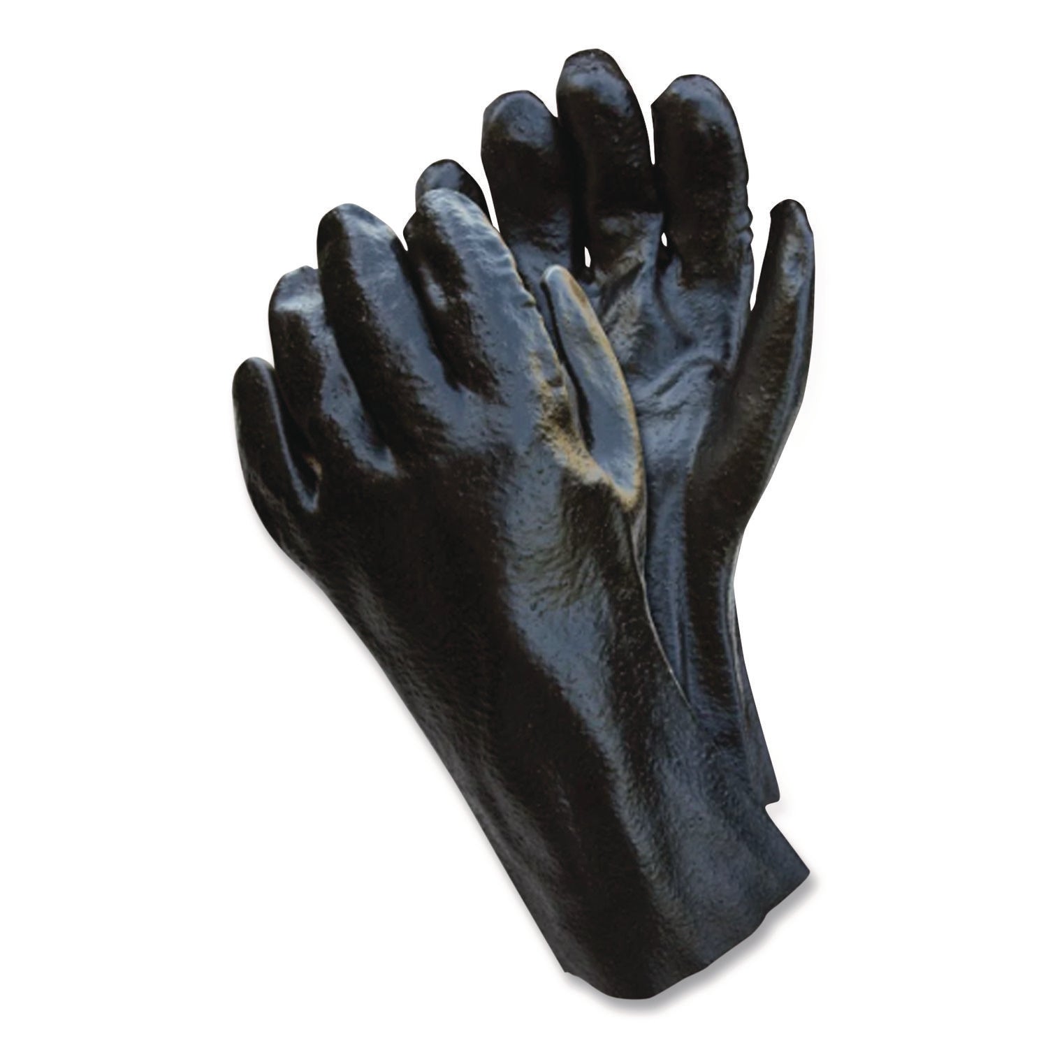 MCR™ Safety Single Dipped PVC Gloves, Smooth, Interlock Lined, 18" Long, Large, Black, 12 Pair