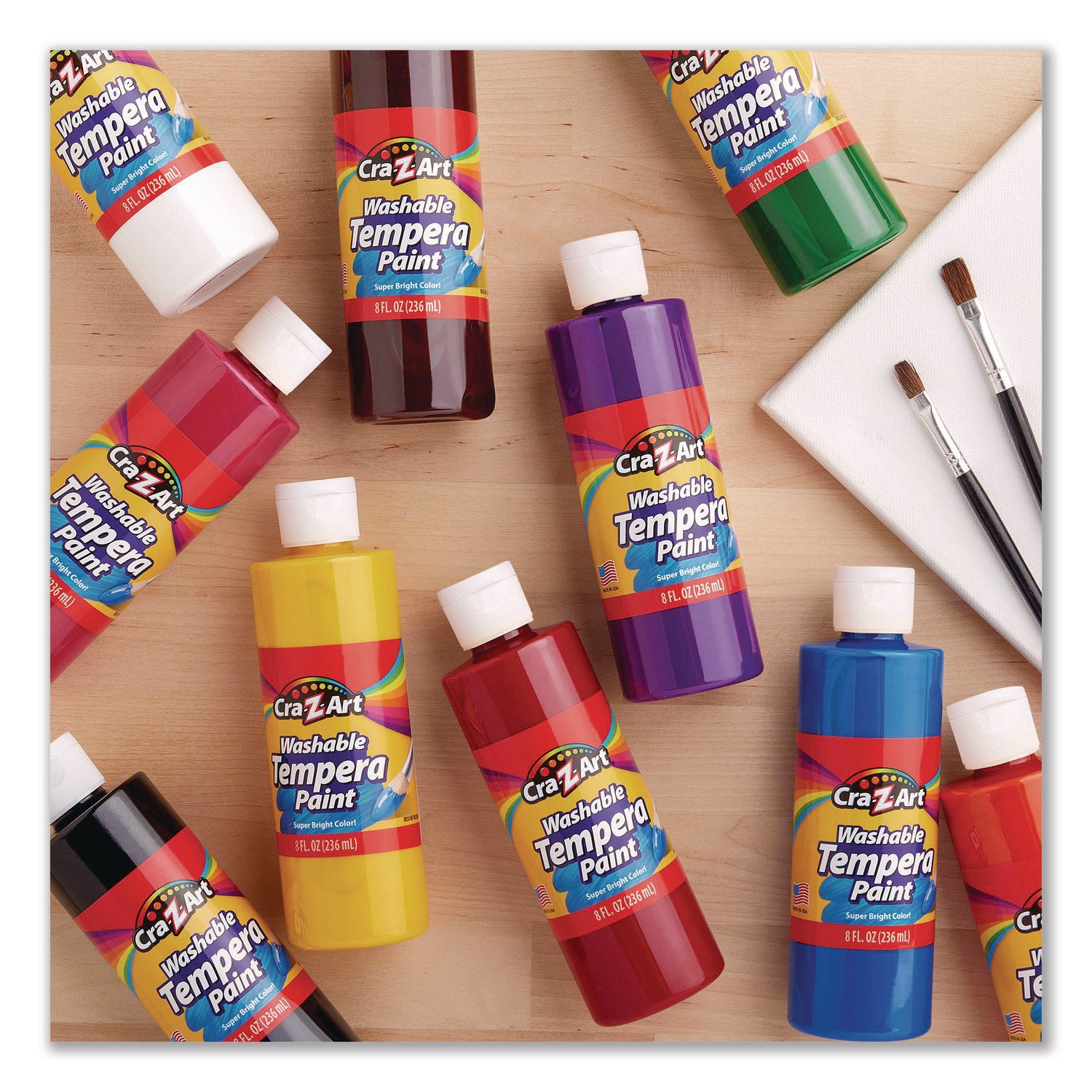 Cra-Z-Art® Washable Tempera Paint, 10 Assorted Colors, 8 oz Bottle, 10/Pack