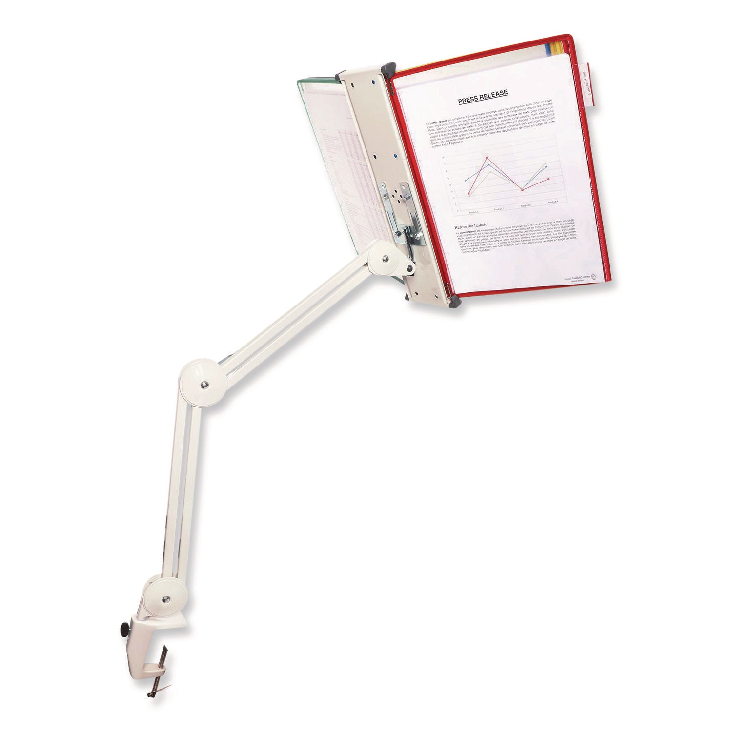 djois® by Tarifold Premium Desktop Reference System with Mounting Arm, 10 Panels with Assorted Borders, White Base