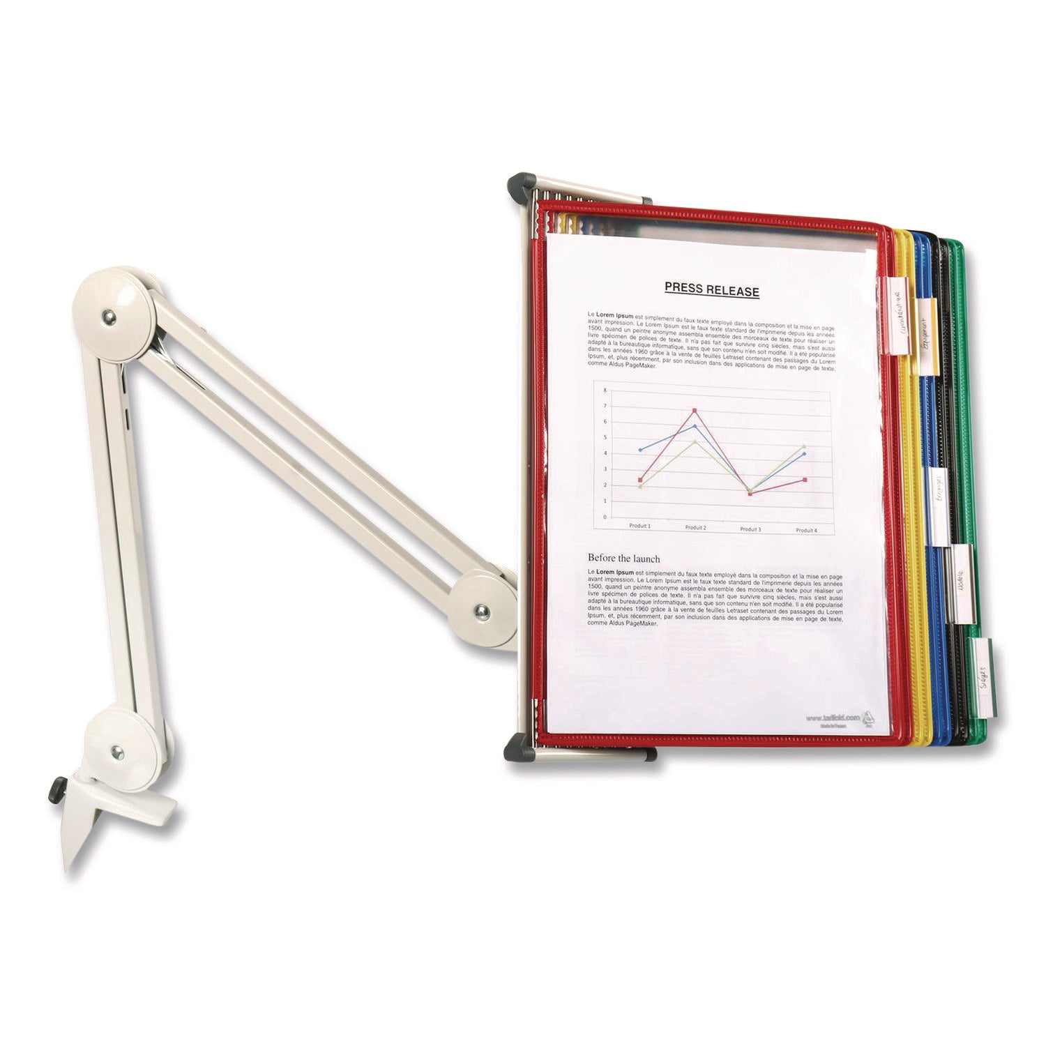 djois® by Tarifold Premium Desktop Reference System with Mounting Arm, 10 Panels with Assorted Borders, White Base