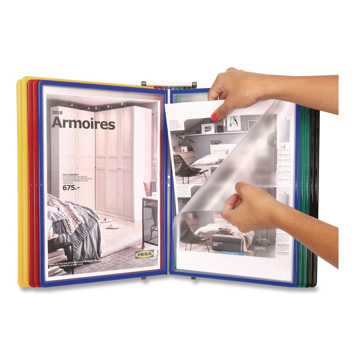 djois® by Tarifold Easy-Load Wall Display Unit, 10 Panels with Assorted Borders, White Base