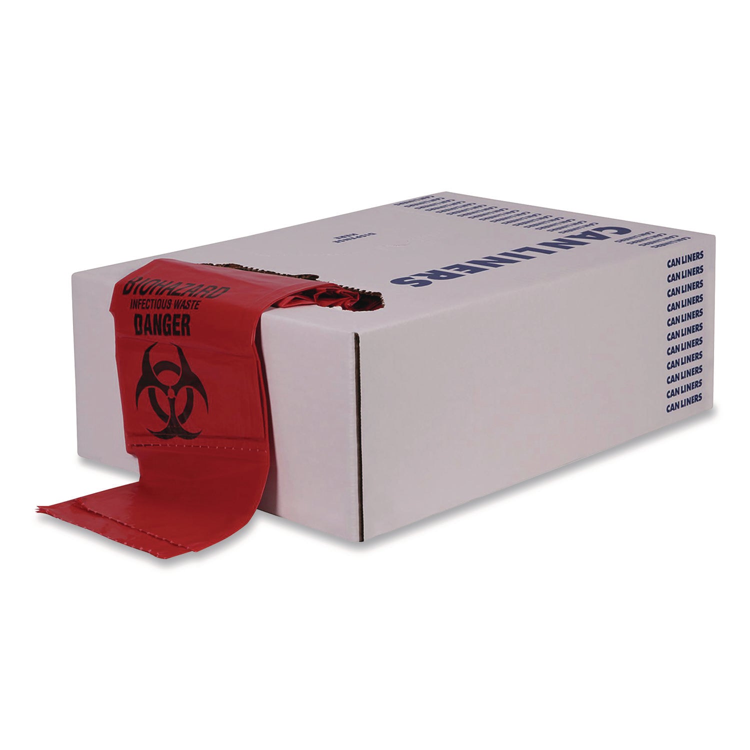 Heritage Healthcare Biohazard Printed Low-Density Can Liners, Biohazard, 45 gal, 1.3 mil, 40 x 46, Red, Flat Pack, 200/Carton