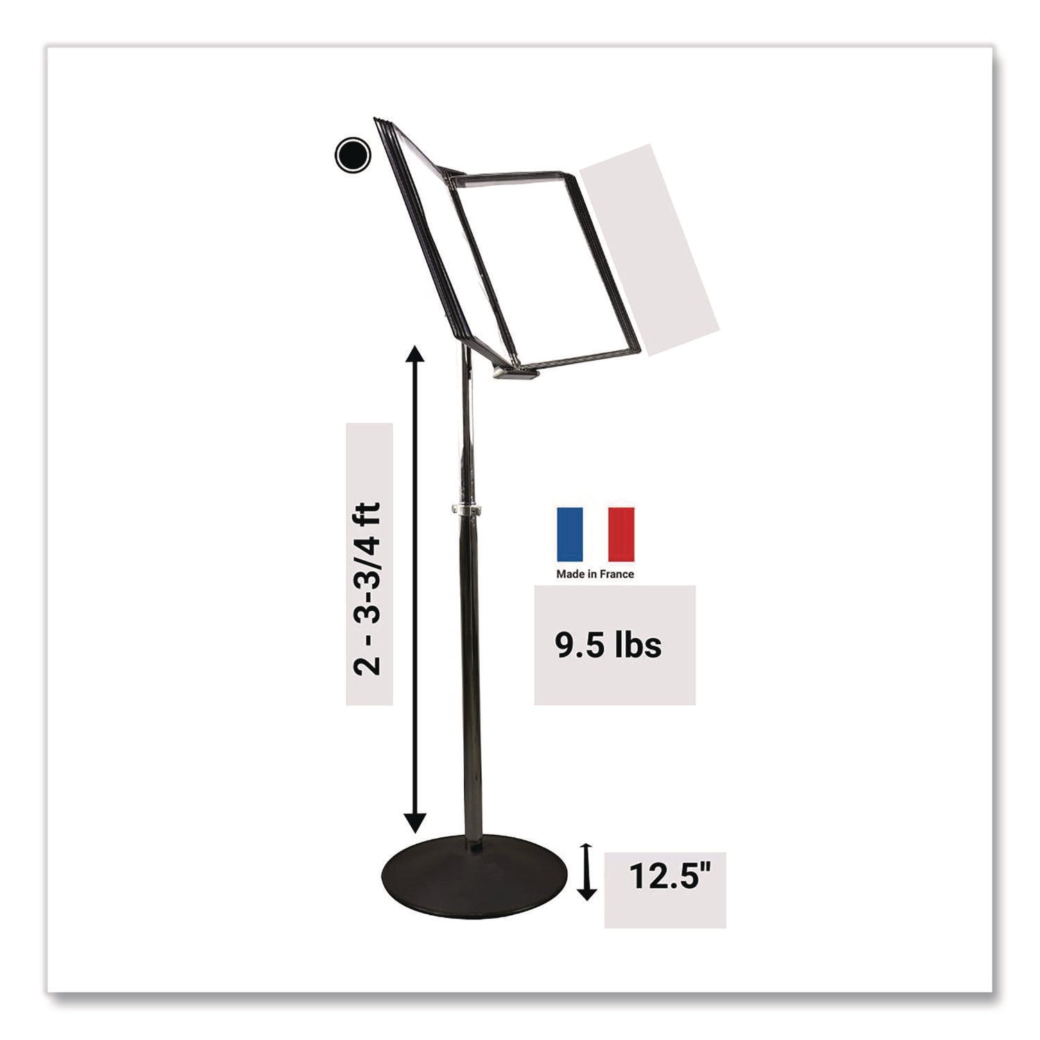 djois® by Tarifold Floor Display Document Stand, 25" to 44" Tall, 10 Panels with Black Borders, Black Base