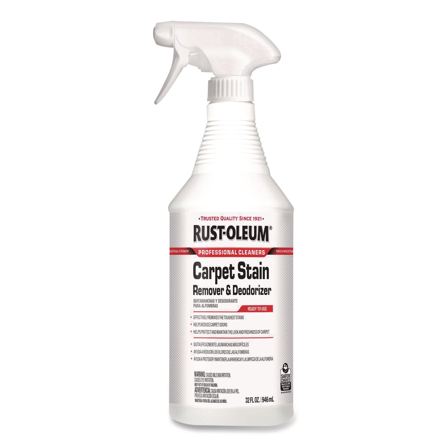 Rust-Oleum® Carpet Stain Remover Plus Deodorizer, Lemon Scent, 32 oz Spray Bottle, 6/Carton